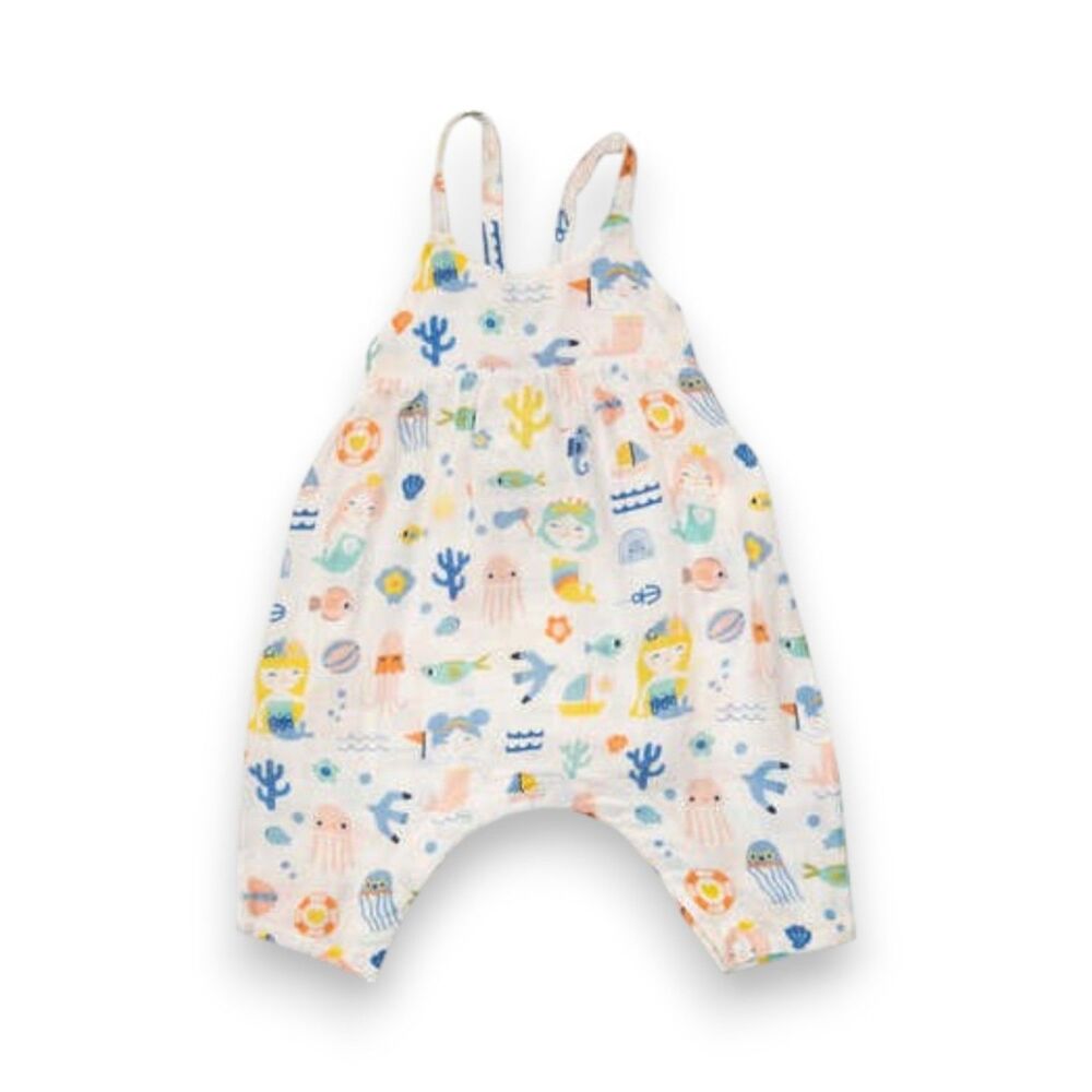 Angel Dear See U Mermaid Tie Back Muslin Romper 6-12 Months NWT